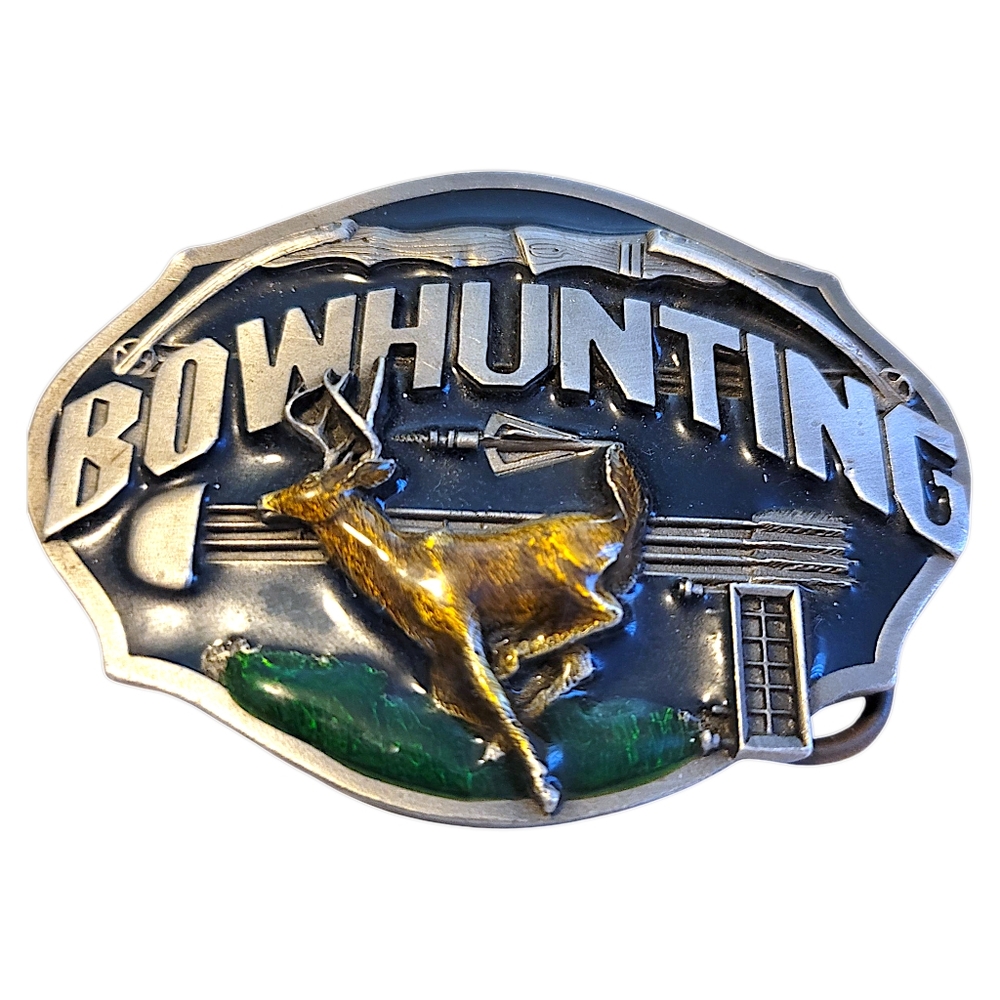 Siskiyou Mens Bowhunting Belt Buckle with Deer Design-Vintage 1987 Made In USA